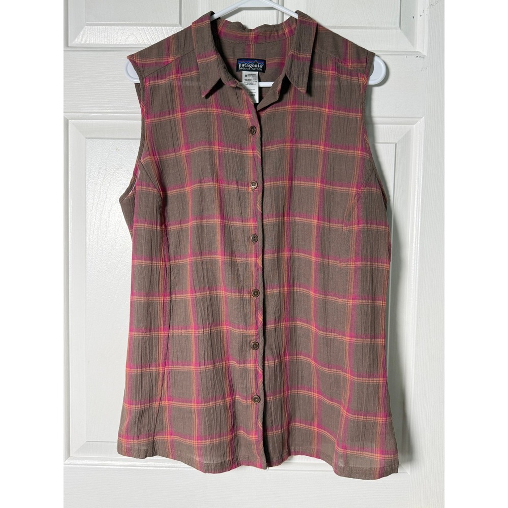 Patagonia Sleeveless Plaid Shirt Size 14 Gorpcore Hiking Boho Outdoor Cotton Top
